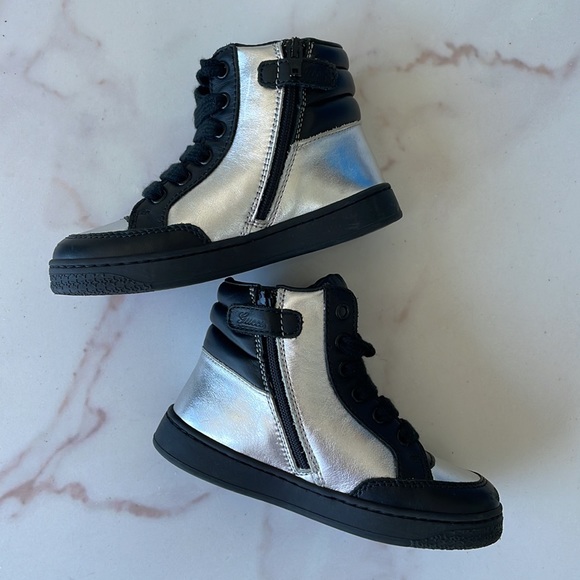 GUCCI baby toddler size 23 black & silver metallic high top sneakers designer - Picture 5 of 10